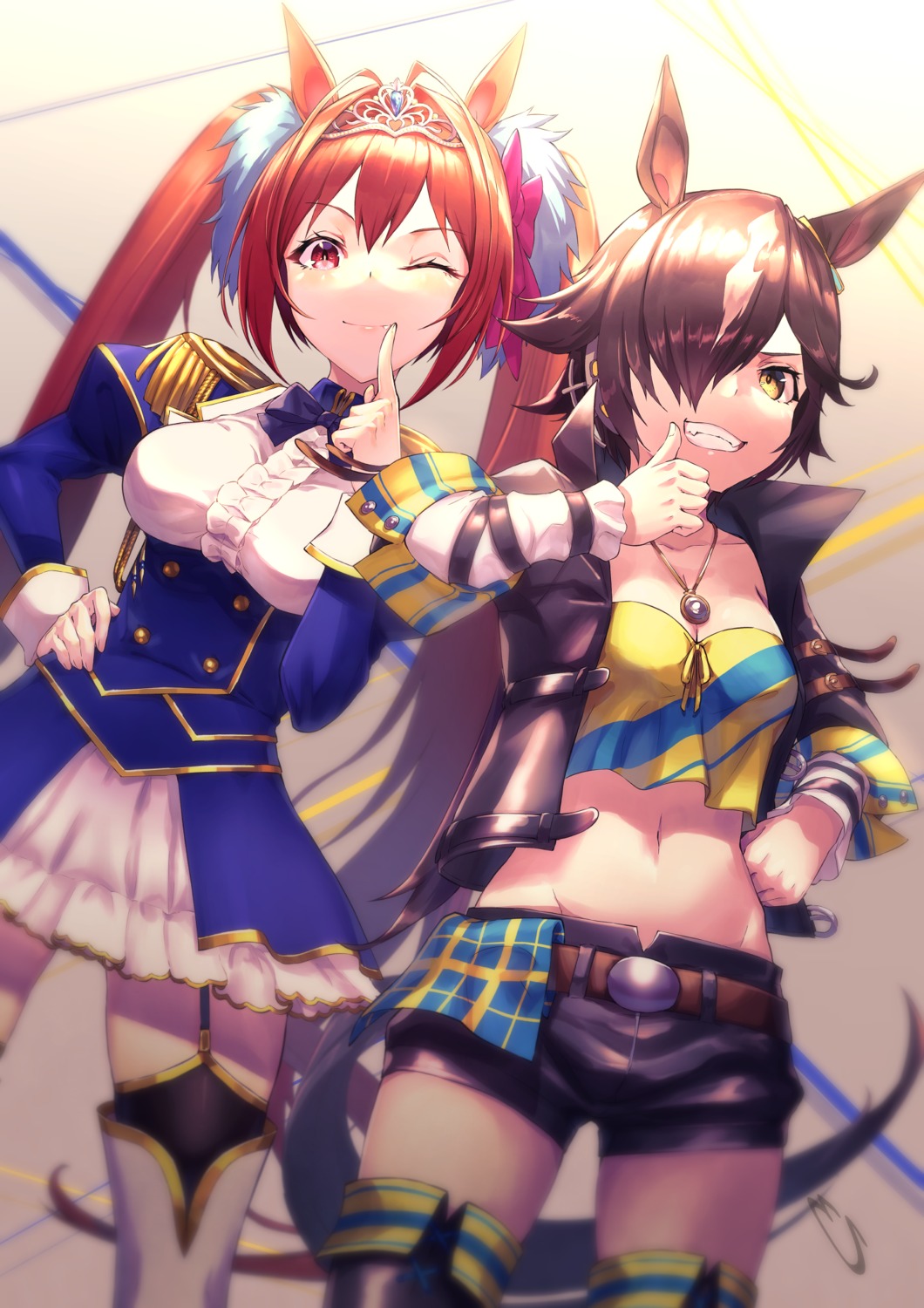 animal_ears, cleavage, daiwa_scarlet_(umamusume), ozu_(zii), stockings, tail, thighhighs, uma_musume_pretty_derby