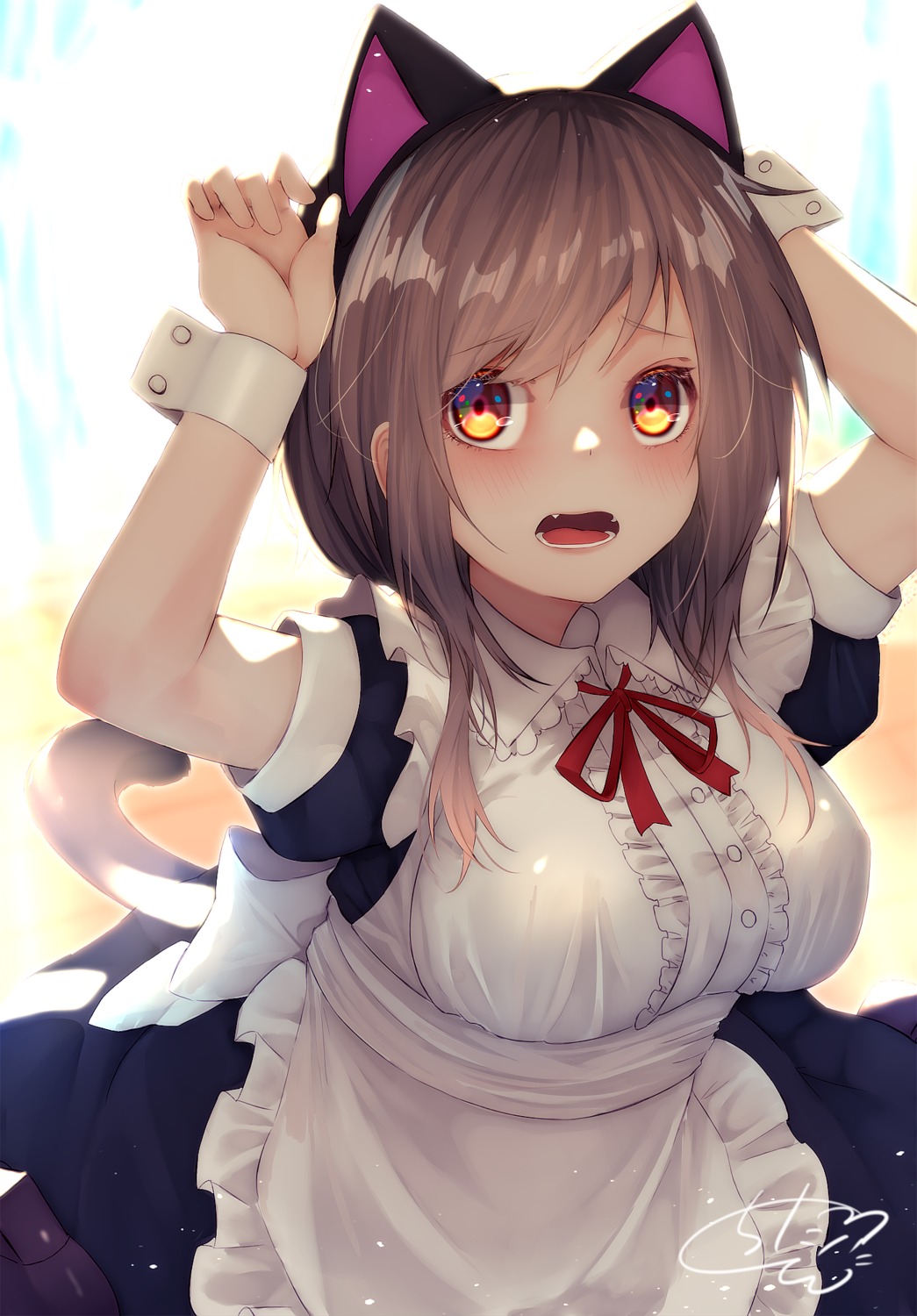 animal_ears, chita_(ketchup), maid, nekomimi, skirt_lift, tail