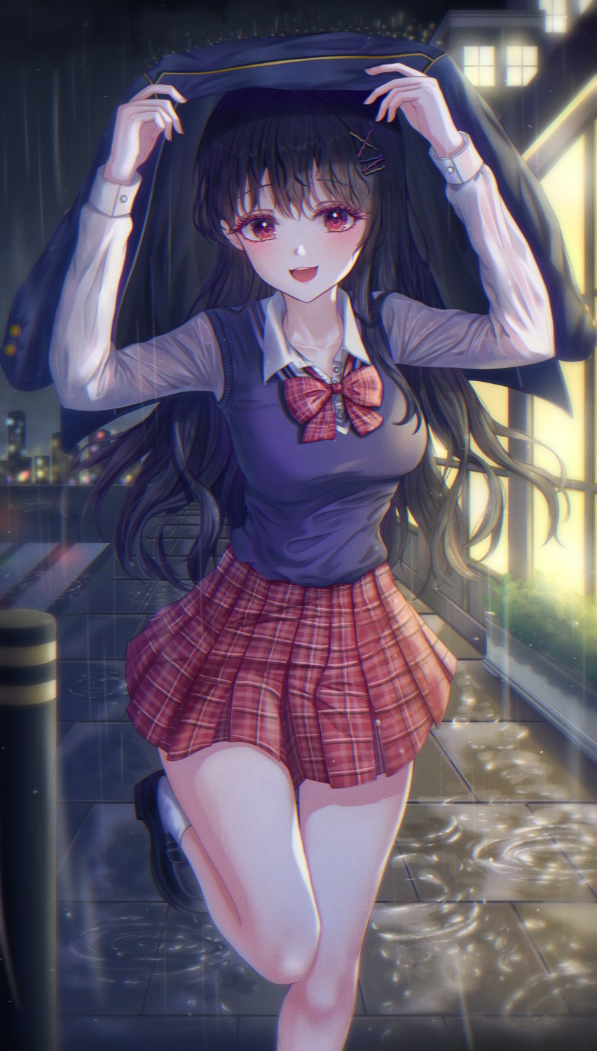 bobmond_(artist), see_through, seifuku, skirt_lift, sweater, wet_clothes