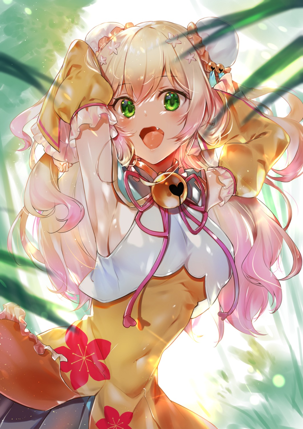 asian_clothes, hololive, kasumi_komo, momosuzu_nene, no_bra, skirt_lift