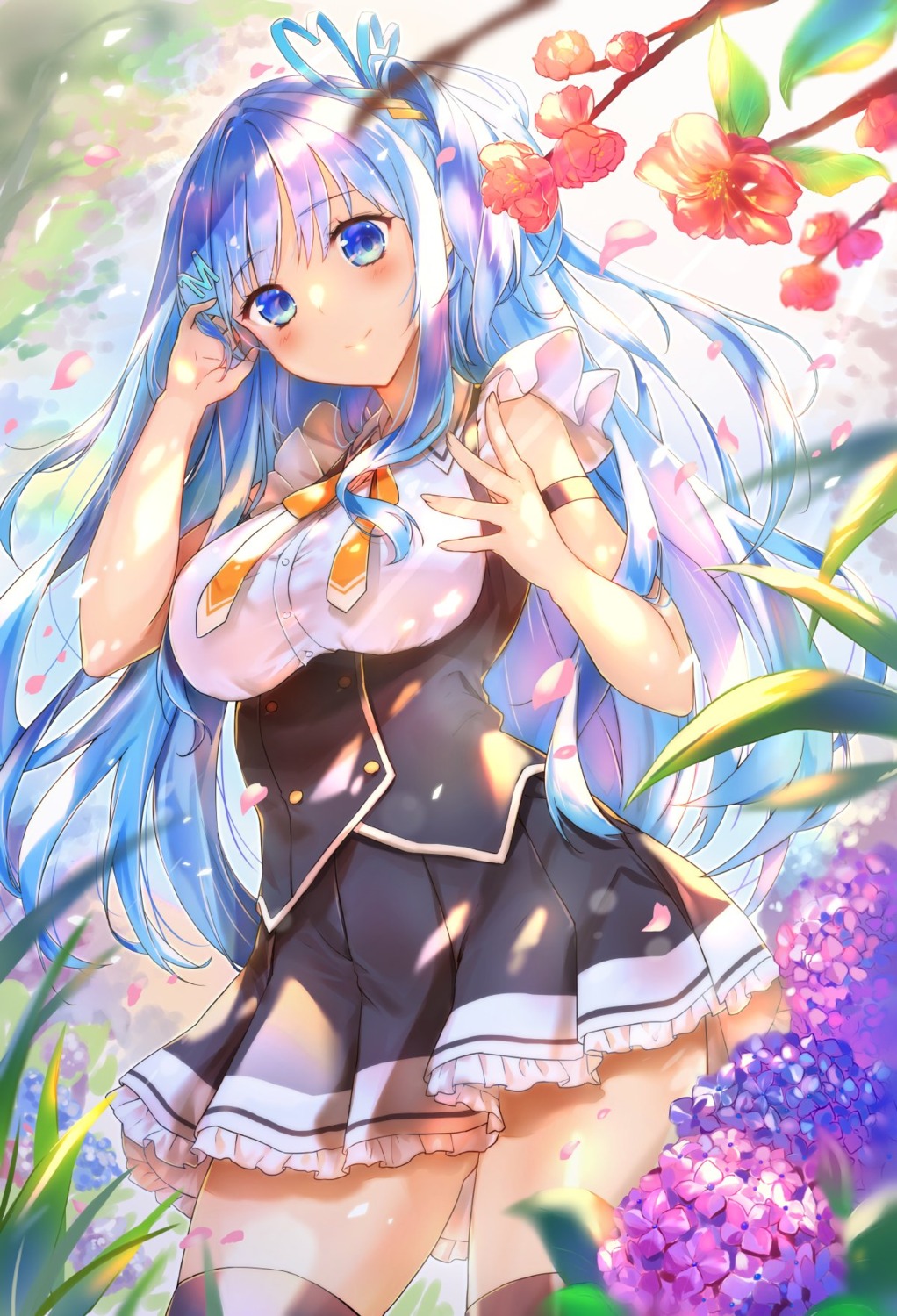 emori_miku, emori_miku_project, kasumi_komo, seifuku, skirt_lift, thighhighs