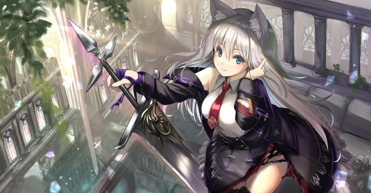 animal_ears, indie_virtual_youtuber, murasame_hachiman, shiroookami_masya, sword, torn_clothes