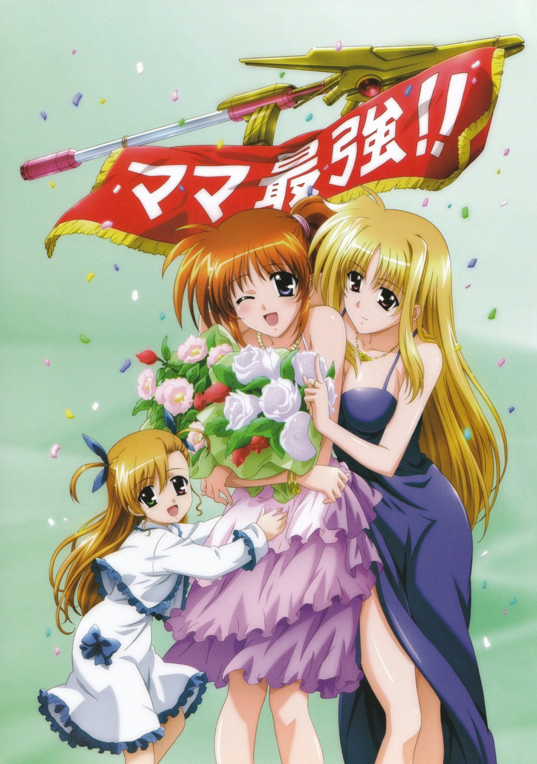 dress, fate_testarossa, heterochromia, komori_atsushi, mahou_shoujo_lyrical_nanoha, mahou_shoujo_lyrical_nanoha_strikers, takamachi_nanoha, vivio