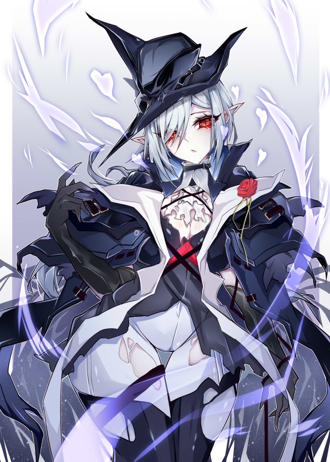 arknights, gladiia, kive, no_bra, pointy_ears, torn_clothes