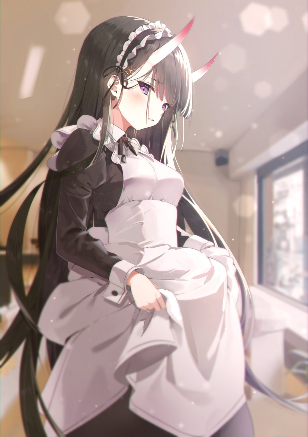 azur_lane, horns, kirari_(kira_rin9), maid, noshiro_(azur_lane), skirt_lift