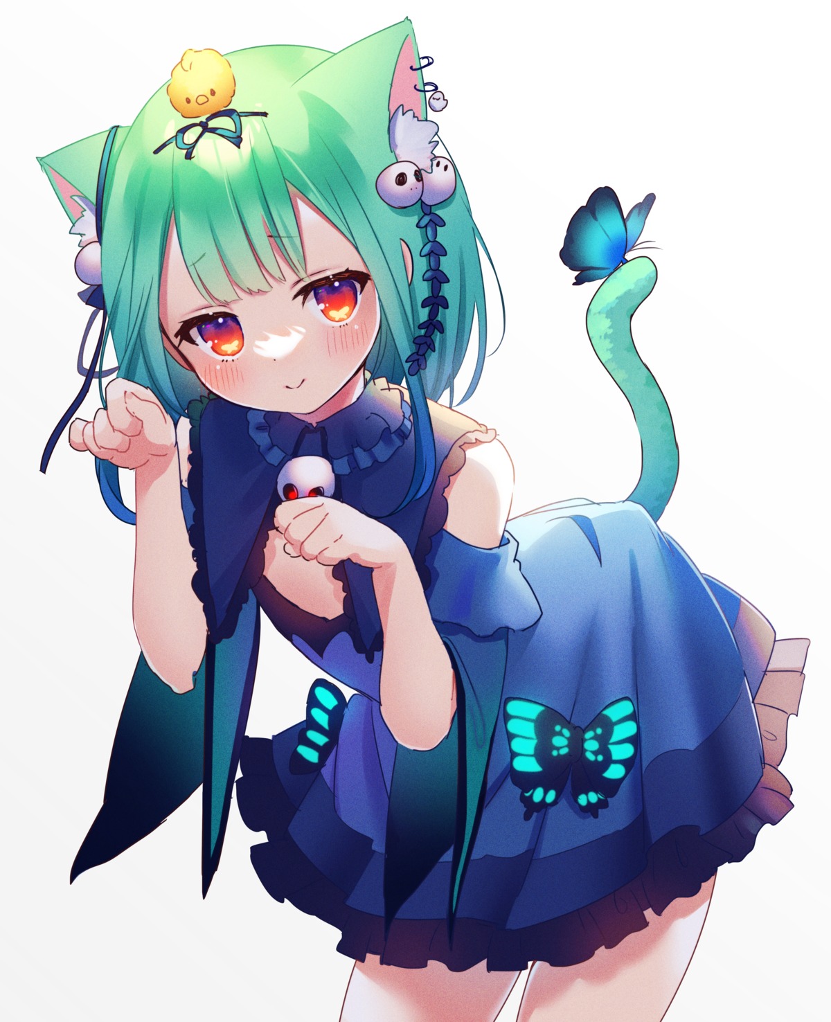 animal_ears, dress, hololive, nekomimi, skirt_lift, tail, uruha_rushia, uu3cm