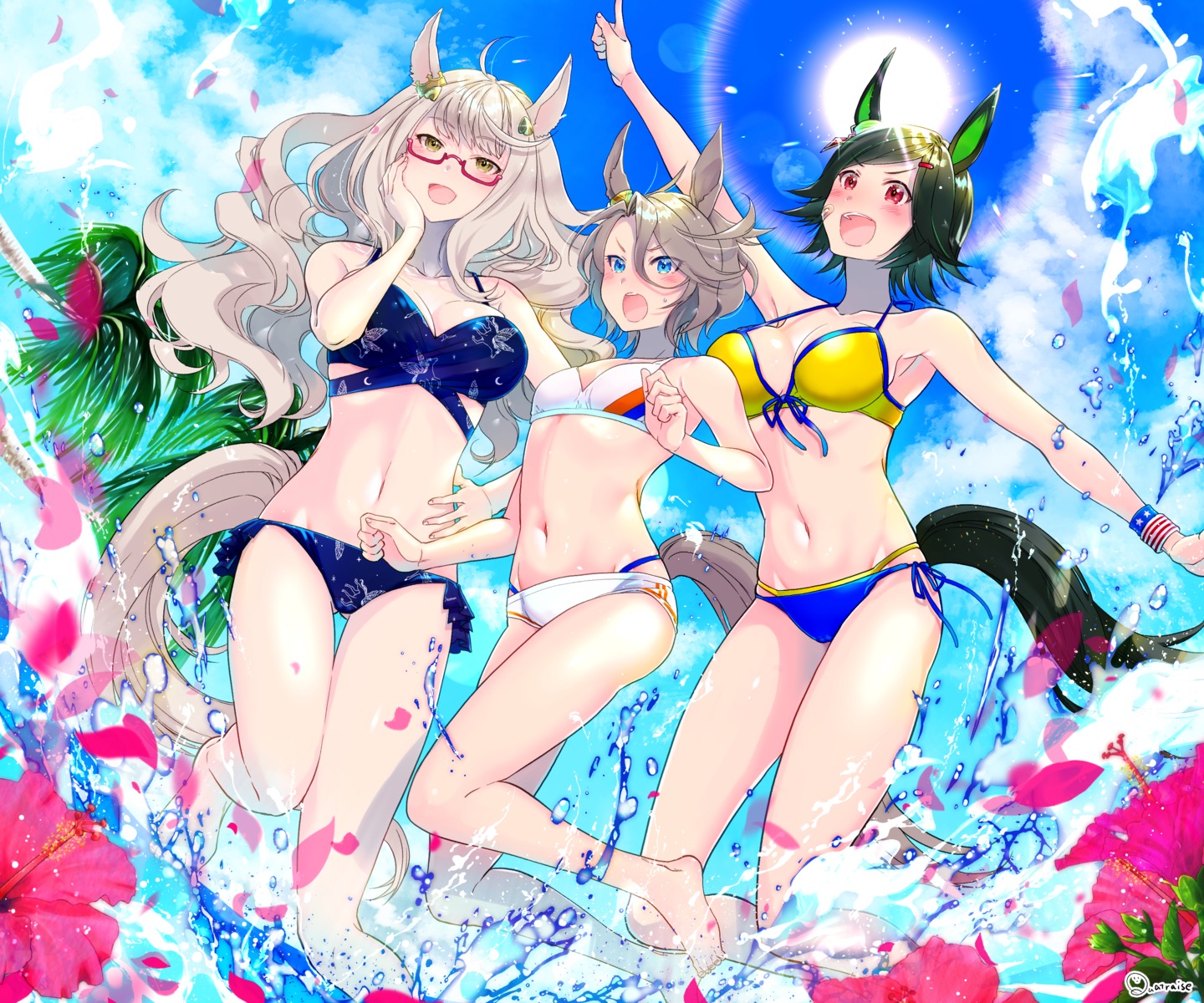 animal_ears, bikini, biwa_hayahide_(umamusume), megane, narita_taishin_(umamusume), quatraise, swimsuits, tail, uma_musume_pretty_derby, winning_ticket_(umamusume)