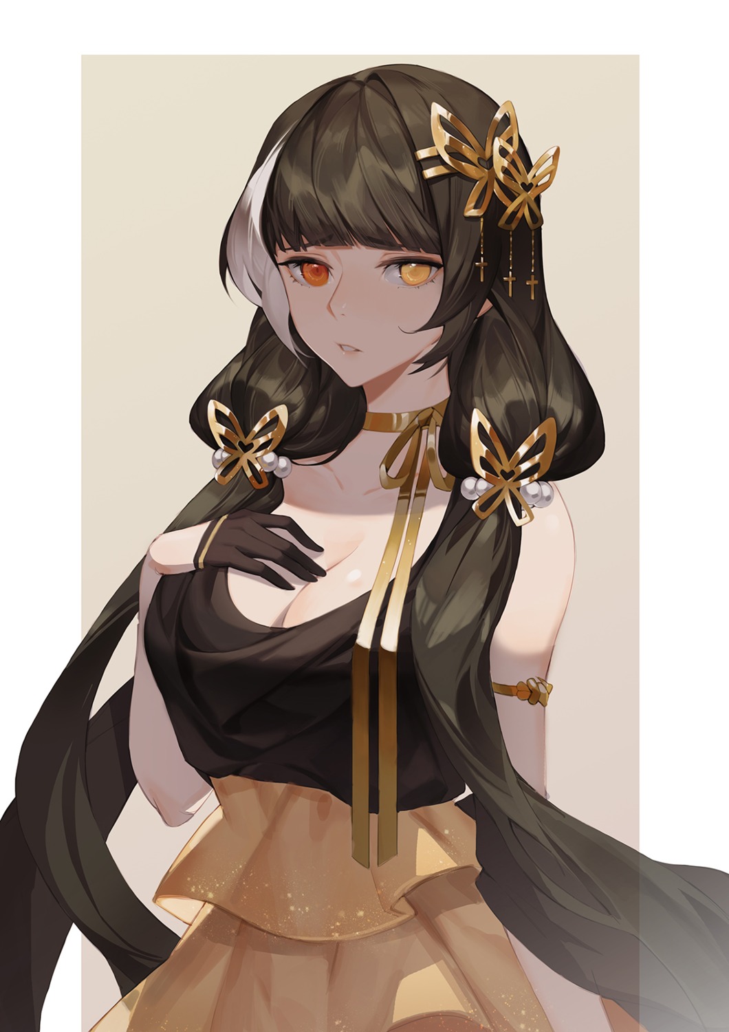 cleavage, girls_frontline, hana3901, heterochromia, no_bra, ro635_(girls_frontline)