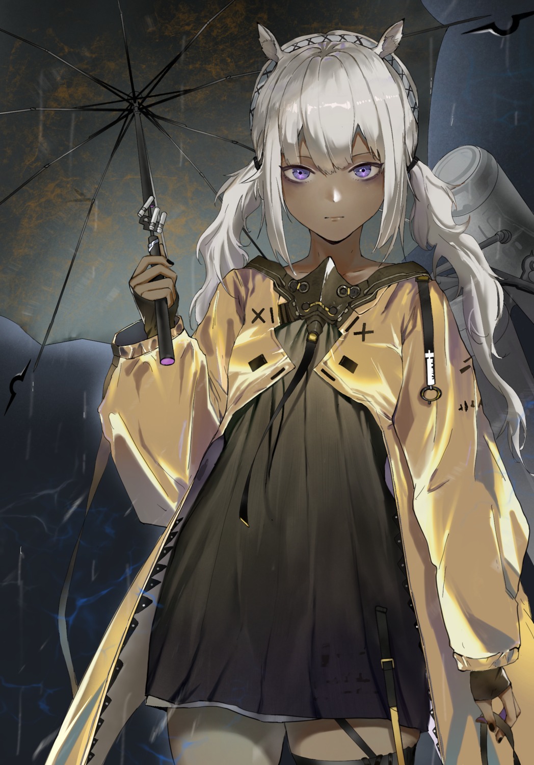 animal_ears, arknights, dress, tuye_(arknights), ufoliving, umbrella