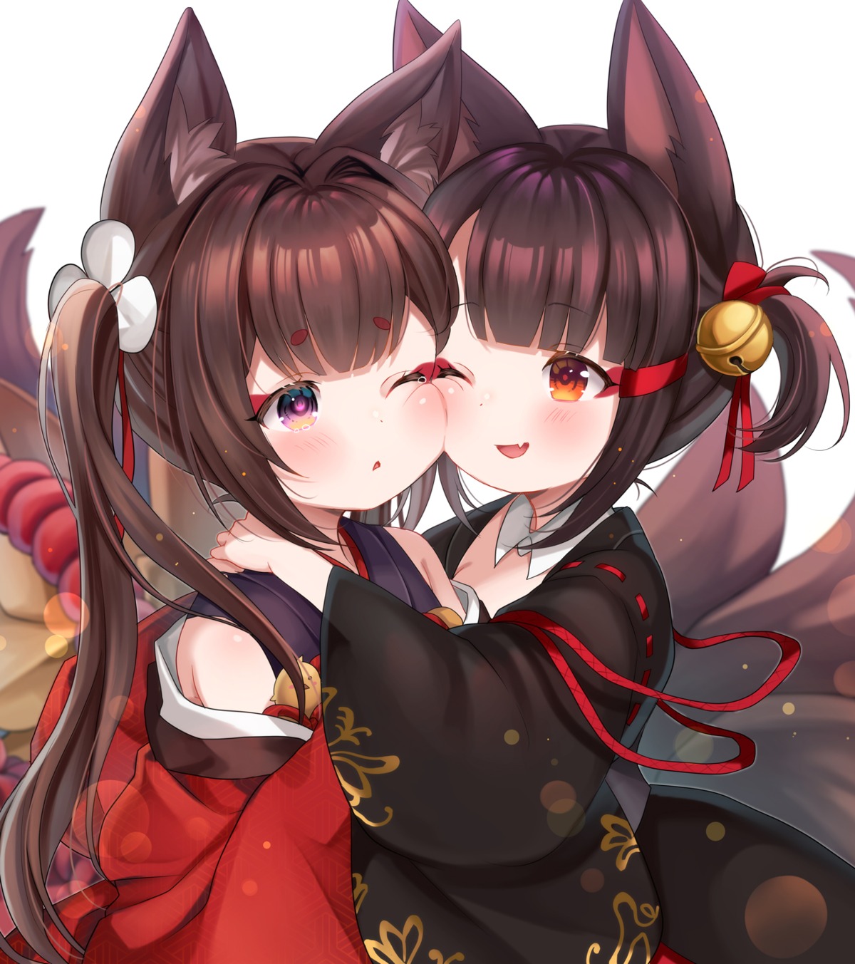 akagi-chan_(azur_lane), akagi_(azur_lane), amagi-chan_(azur_lane), amagi_(azur_lane), animal_ears, azur_lane, japanese_clothes, kitsune