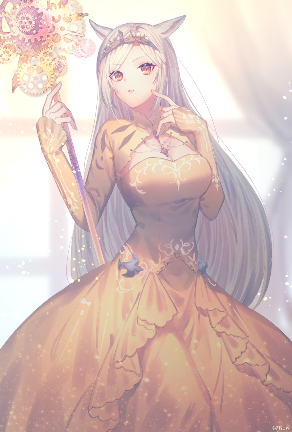 720yen, animal_ears, cleavage, dress, final_fantasy, final_fantasy_xiv, miqo'te, nekomimi