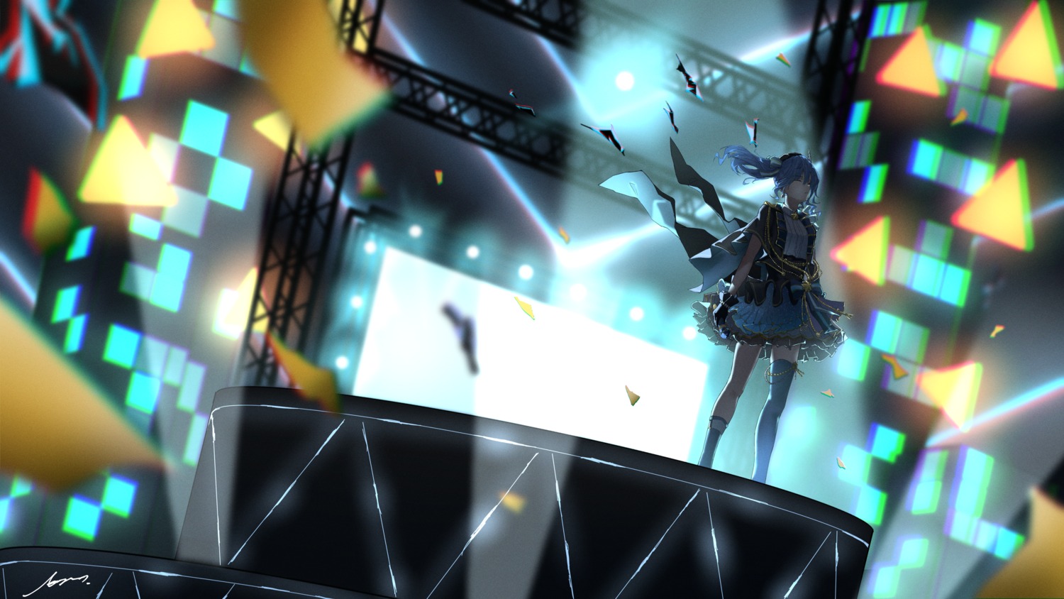 aleth, hololive, hoshimachi_suisei, landscape, thighhighs, uniform
