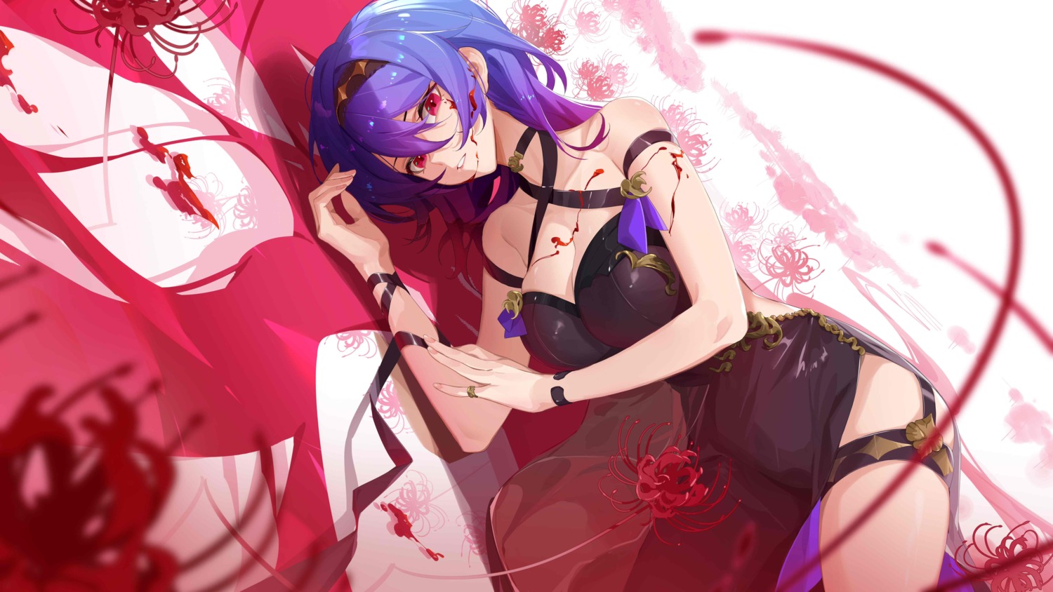 blood, cleavage, dress, garter, jpeg_artifacts, skirt_lift, xianyu_liang
