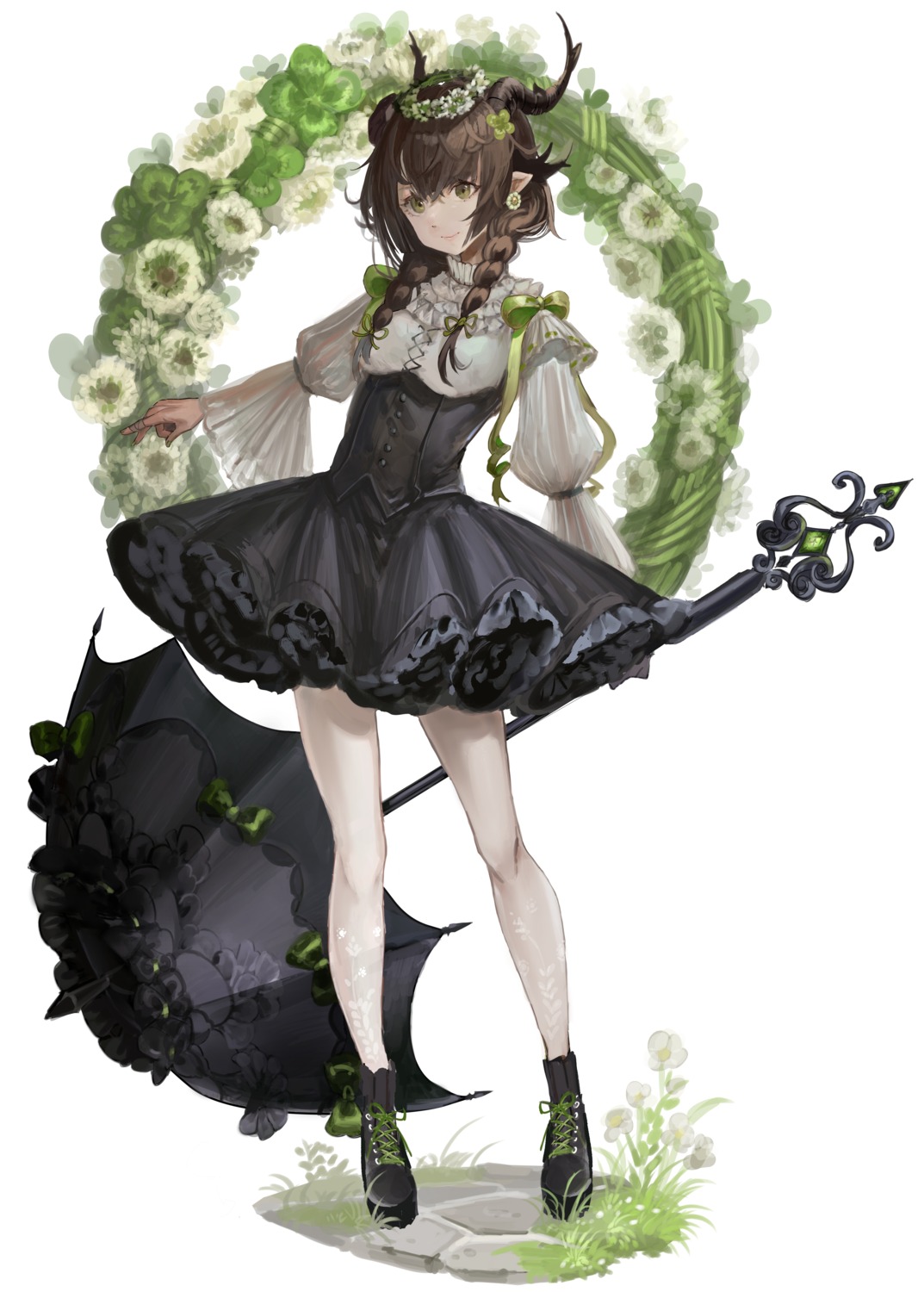 horns, ori_(momonimo), pointy_ears, umbrella