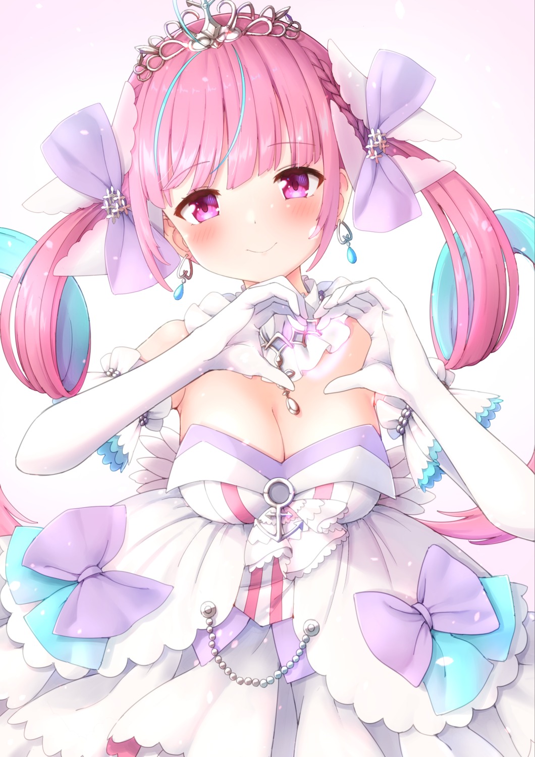 artist_revision, cleavage, dress, faubynet, hololive, minato_aqua, no_bra, wedding_dress