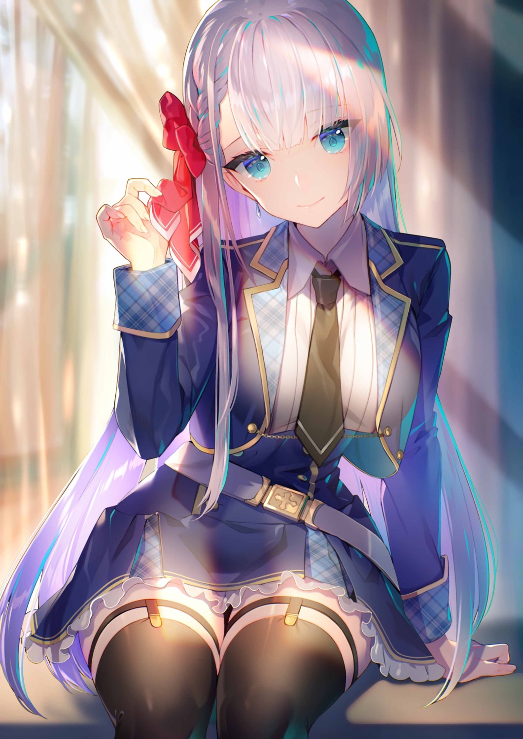 garter, miyuki_ruria, riselia_ray_crystalia, seifuku, seiken_gakuin_no_maken_tsukai, stockings, thighhighs