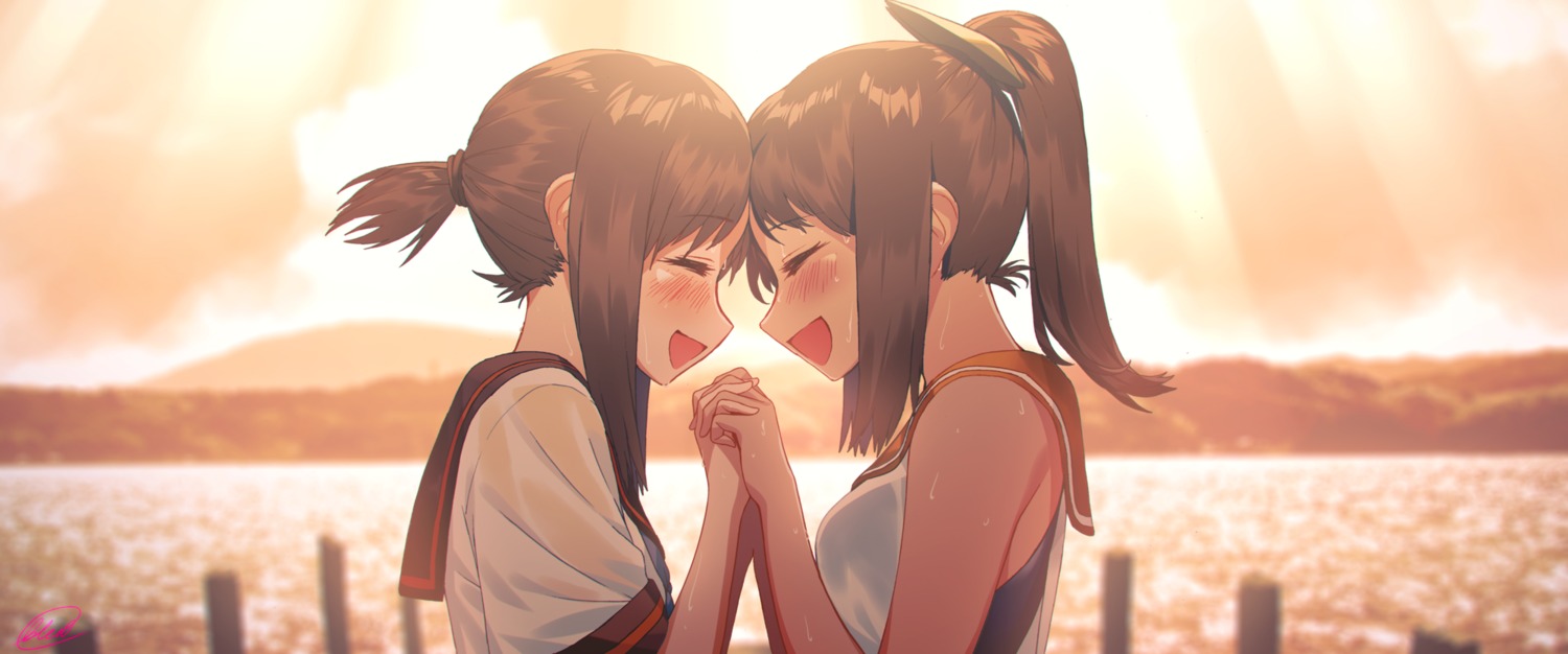 blew_andwhite, fubuki_(kancolle), i-401_(kancolle), kantai_collection, seifuku, swimsuits, yuri
