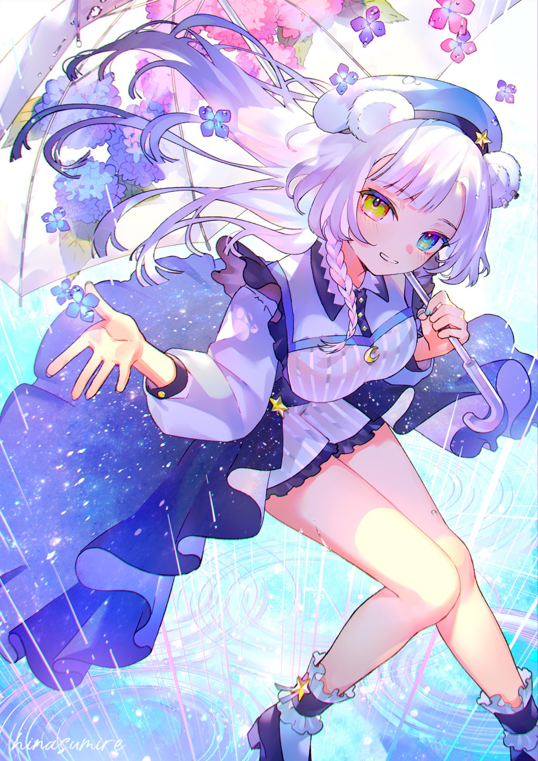 heels, heterochromia, hinasumire, skirt_lift, umbrella
