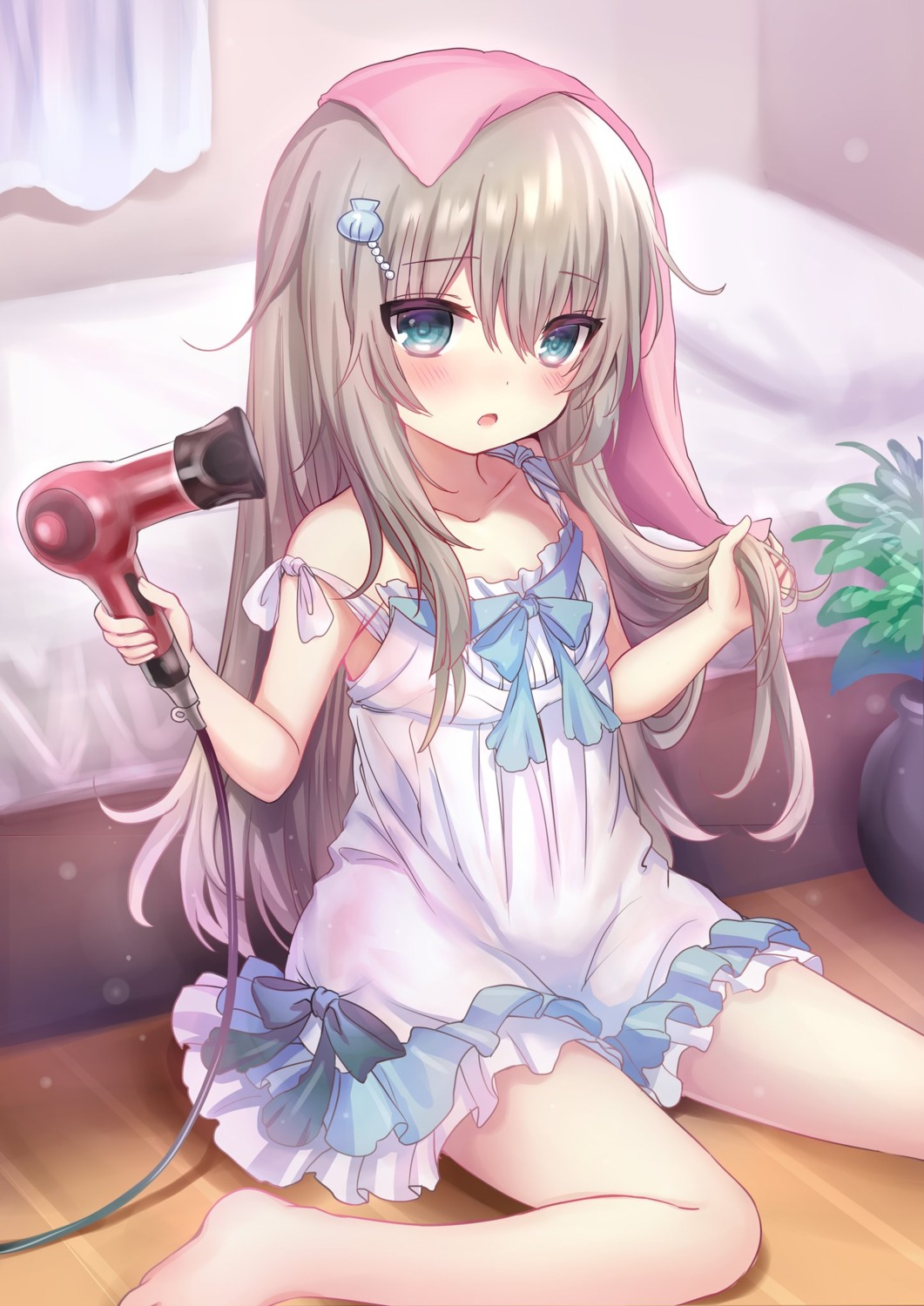 dress, no_bra, see_through, shiodome_oji, summer_dress, towel