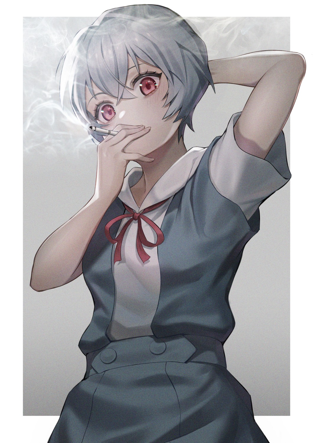 ayanami_rei, ebinomi, neon_genesis_evangelion, seifuku, smoking