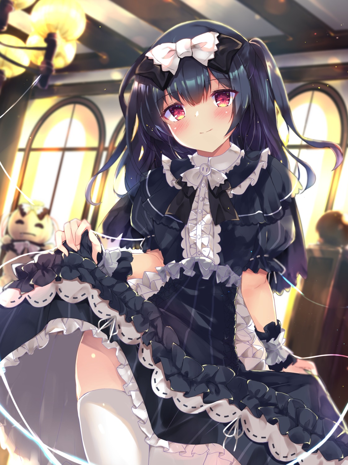 dress, gothic_lolita, hinata_yuu_(artist), lolita_fashion, morino_rinze, skirt_lift, the_idolm@ster, the_idolm@ster_shiny_colors