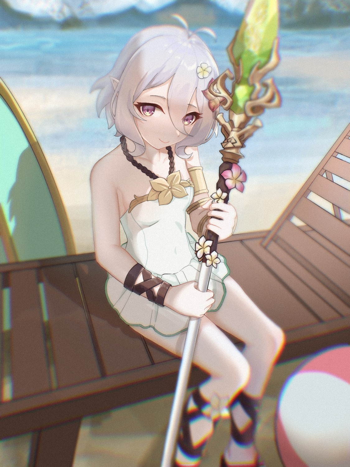 1z10, kokkoro, pointy_ears, princess_connect!, princess_connect!_re:dive, swimsuits, weapon