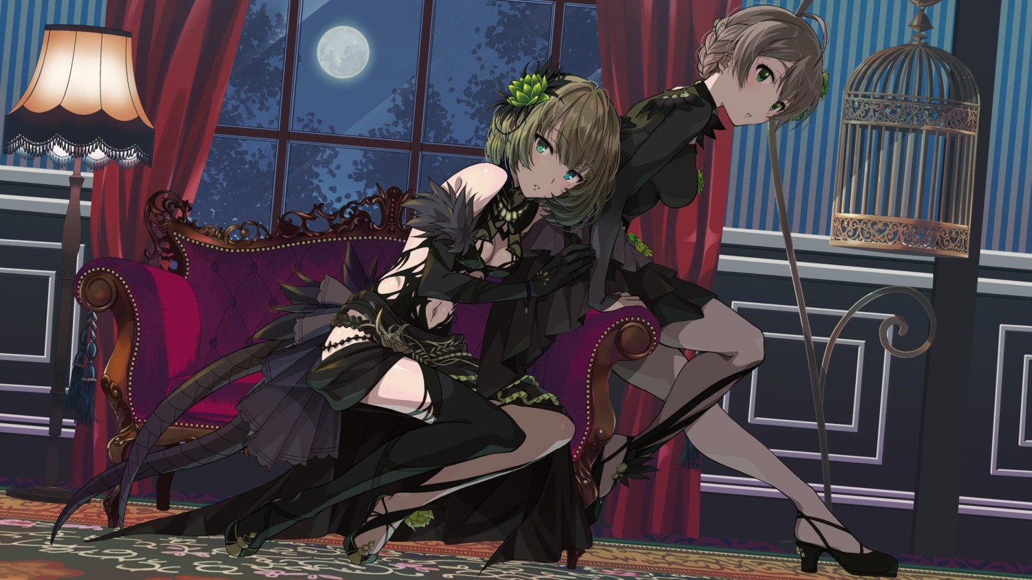 crossover, heels, heterochromia, jpeg_artifacts, mioka_naota, sakuramori_kaori, tail, takagaki_kaede