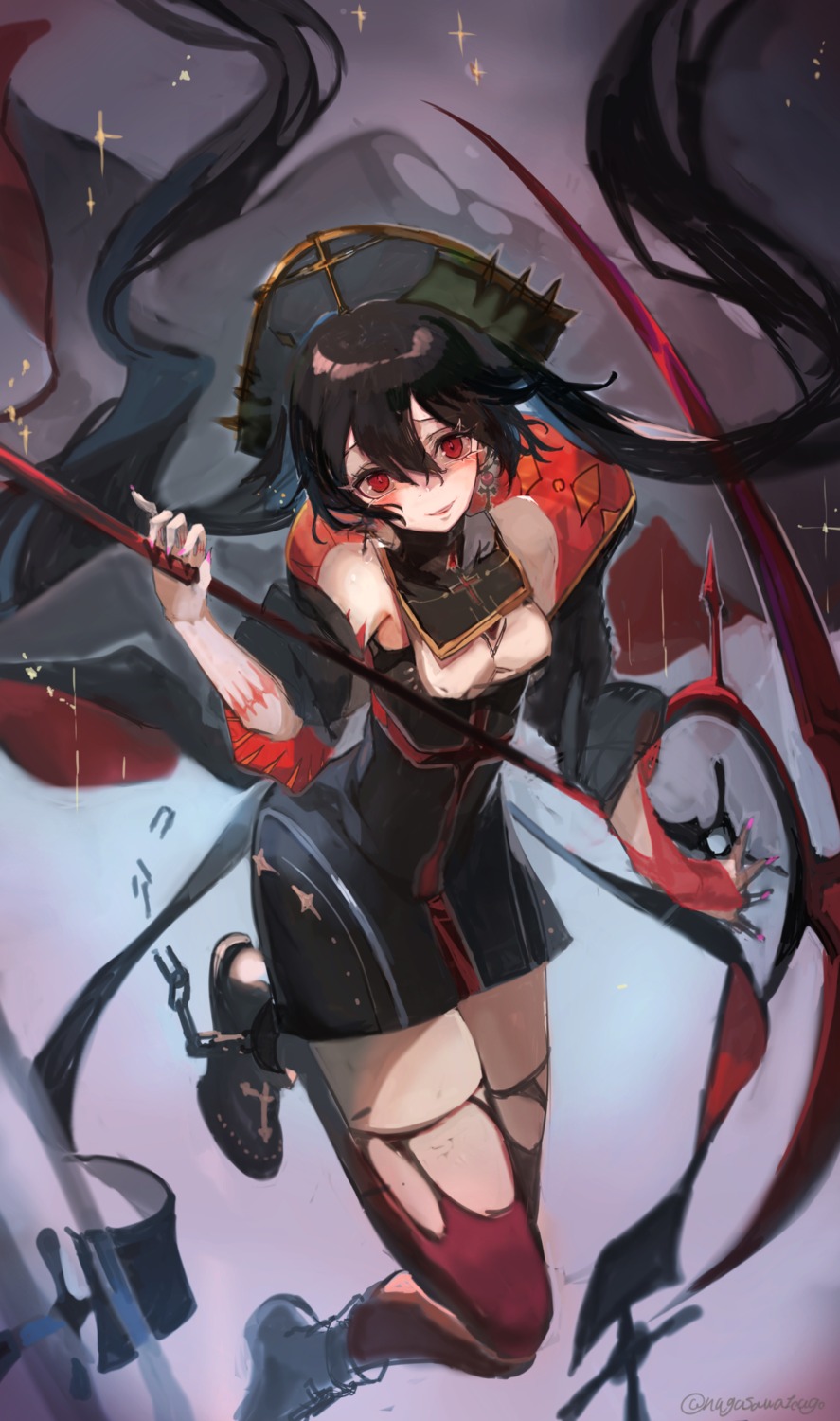 nagasawa_tougo, thighhighs, torn_clothes, weapon