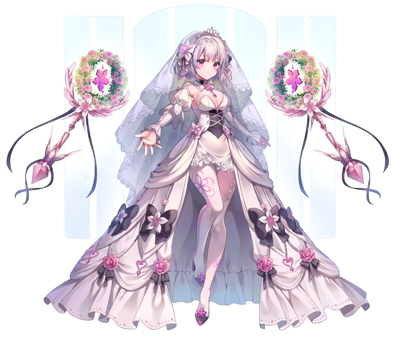 dress, gin_(gin937), heels, liv_(punishing:_gray_raven), no_bra, punishing:_gray_raven, thighhighs, wedding_dress