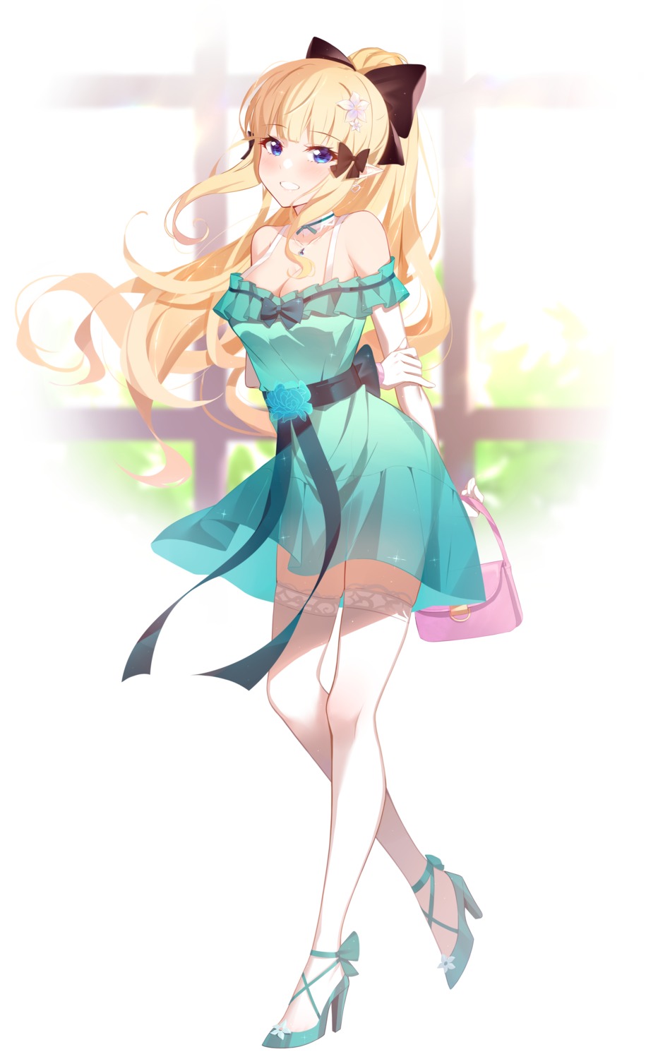 black_fire, dress, heels, princess_connect!, princess_connect!_re:dive, sasaki_saren, see_through, skirt_lift