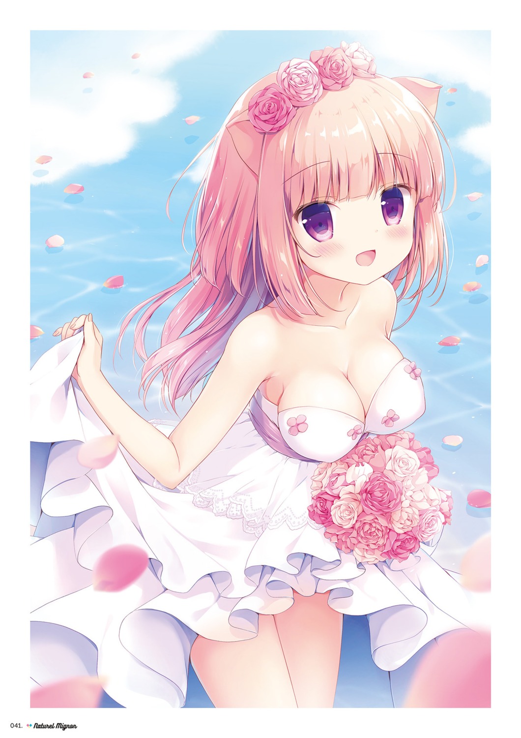 animal_ears, cleavage, dress, miyasaka_naco, rowa_(canvas+garden), skirt_lift, wedding_dress