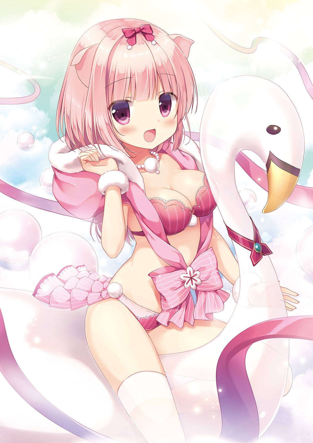 animal_ears, bra, cleavage, miyasaka_naco, pantsu, rowa_(canvas+garden), thighhighs