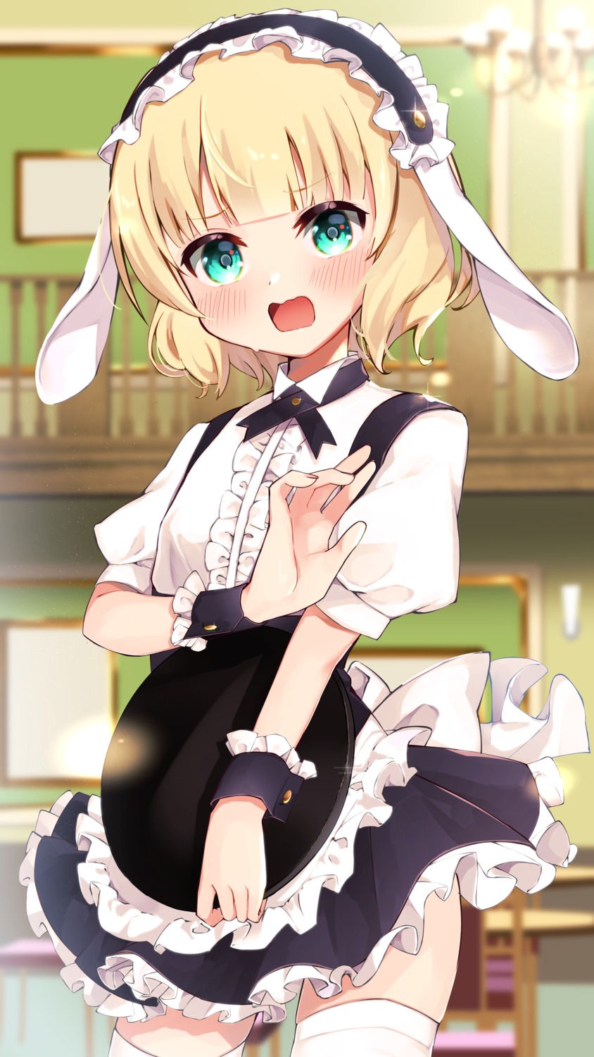 animal_ears, bunny_ears, gochuumon_wa_usagi_desu_ka?, kirima_sharo, maid, shiro_hebi_rei, skirt_lift, thighhighs
