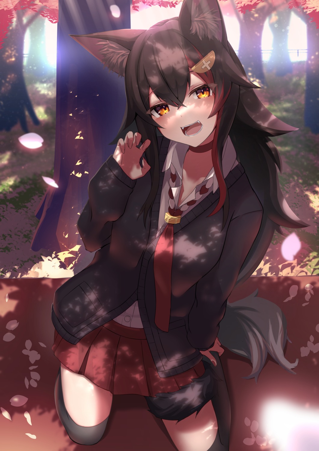 animal_ears, hololive, hololive_gamers, inaba_teitoku, ookami_mio, seifuku, sweater, tail