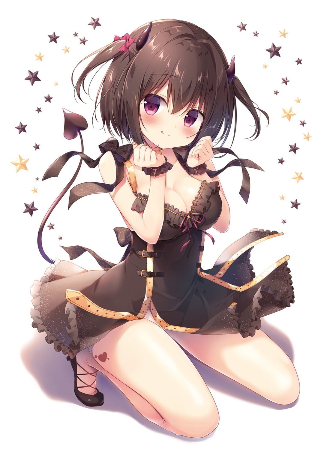 cleavage, devil, dress, heels, horns, miyasaka_naco, neru_(canvas+garden), pantsu