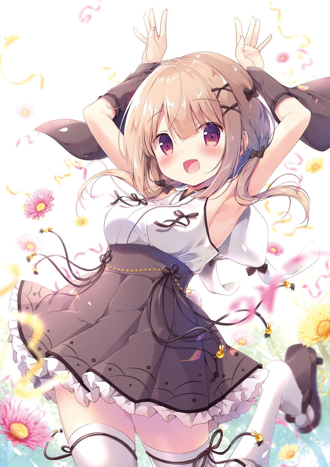 garter, heels, japanese_clothes, mana_(canvas+garden), miyasaka_naco, skirt_lift, tail, thighhighs