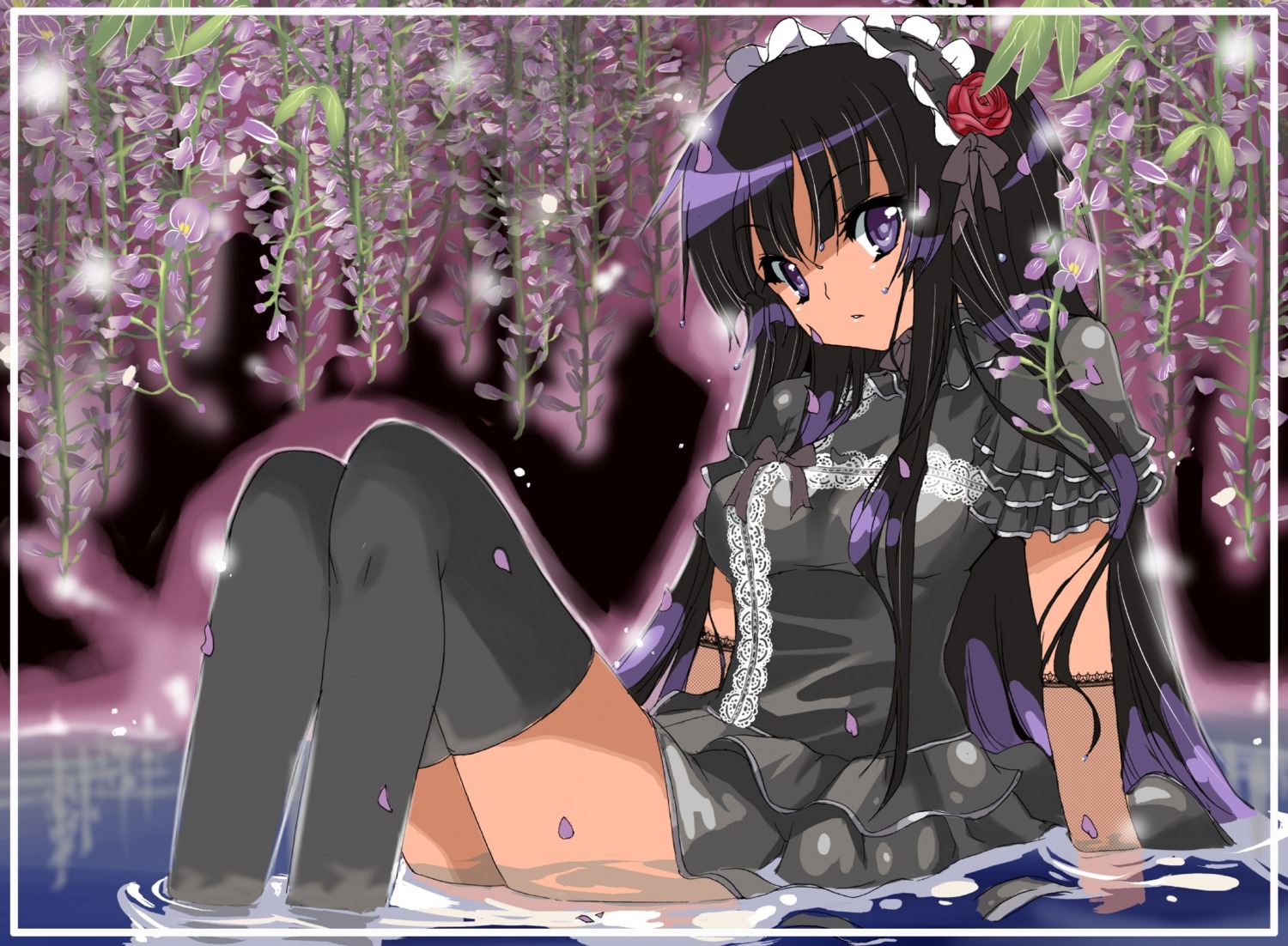 akiyama_mio, gothic_lolita, k-on!, lolita_fashion, tanaka_deshirittoru, thighhighs, wet