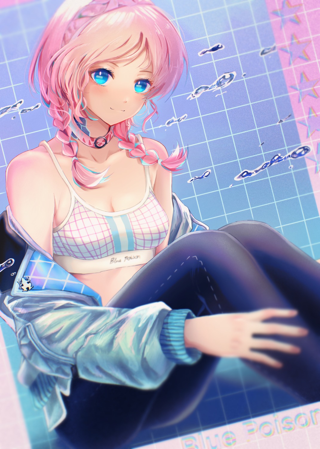 3_(sanyako1), arknights, blue_poison_(arknights), bra, cleavage, open_shirt