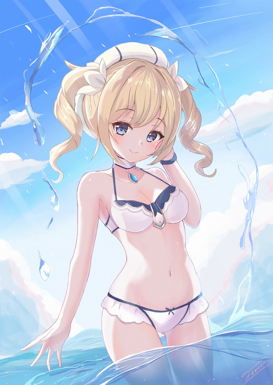barbara_(genshin_impact), bikini, cleavage, genshin_impact, swimsuits, unishaho, wet