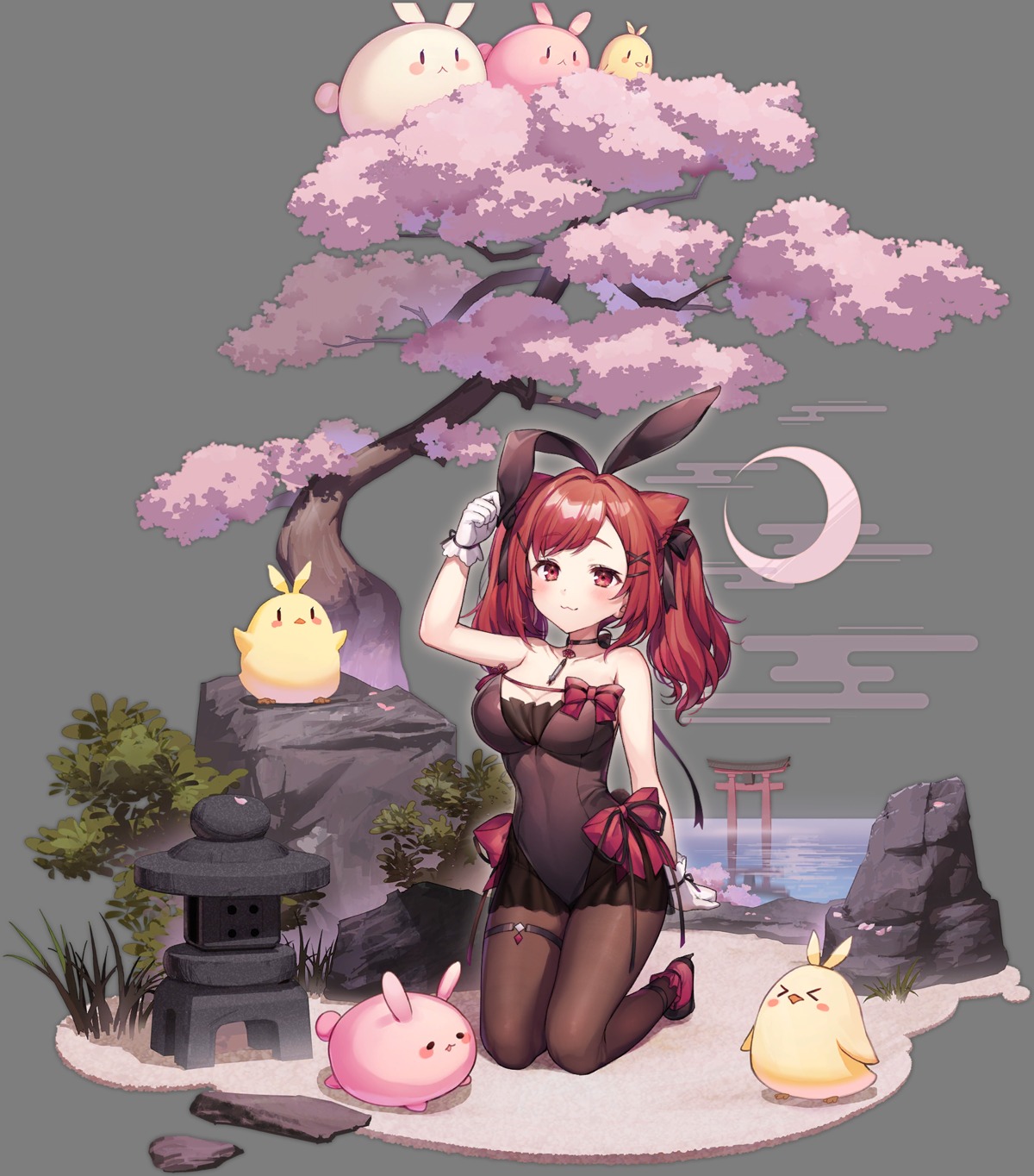 animal_ears, azur_lane, bunny_ears, bunny_girl, garter, heels, i-19_(azur_lane), komeshiro_kasu, manjuu_(azur_lane), no_bra, pantyhose, transparent_png
