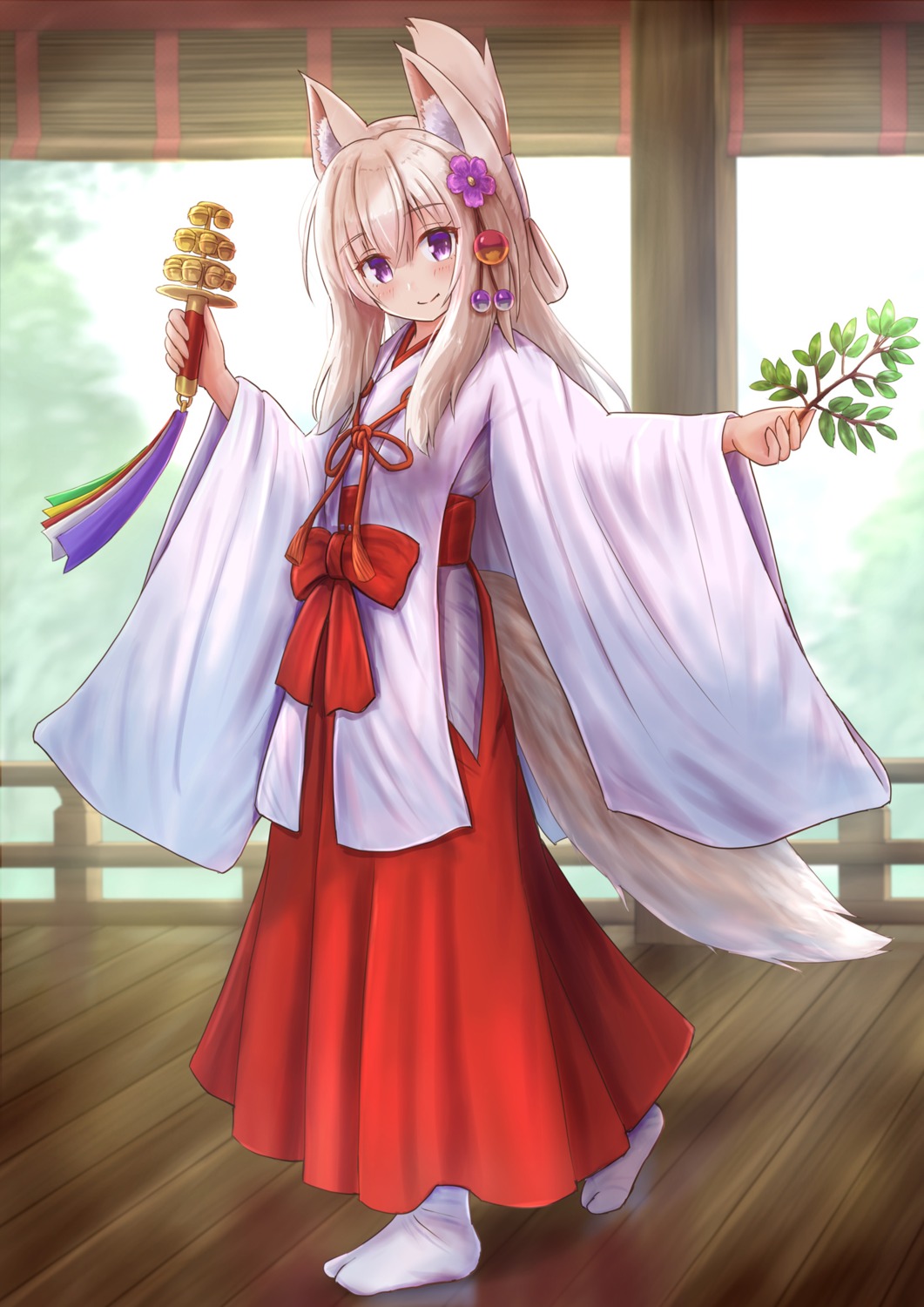 animal_ears, iroha_(iroha_matsurika), kitsune, miko, tail