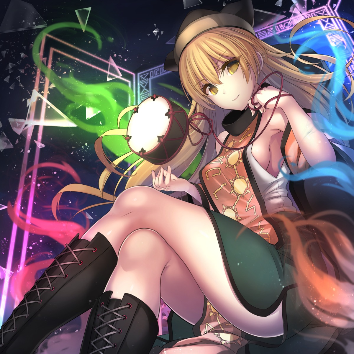 janne_cherry, matara_okina, no_bra, skirt_lift, touhou