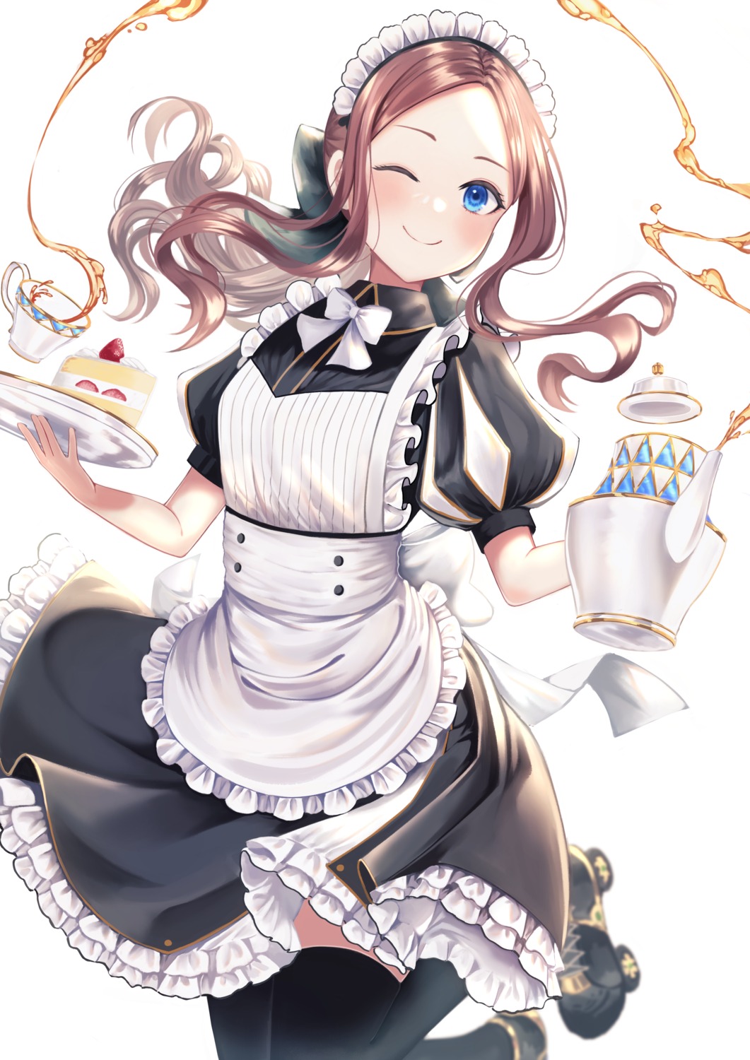 fate/grand_order, leonardo_da_vinci_(fate), maid, skirt_lift, thighhighs, tobi_(pixiv41237754), waitress