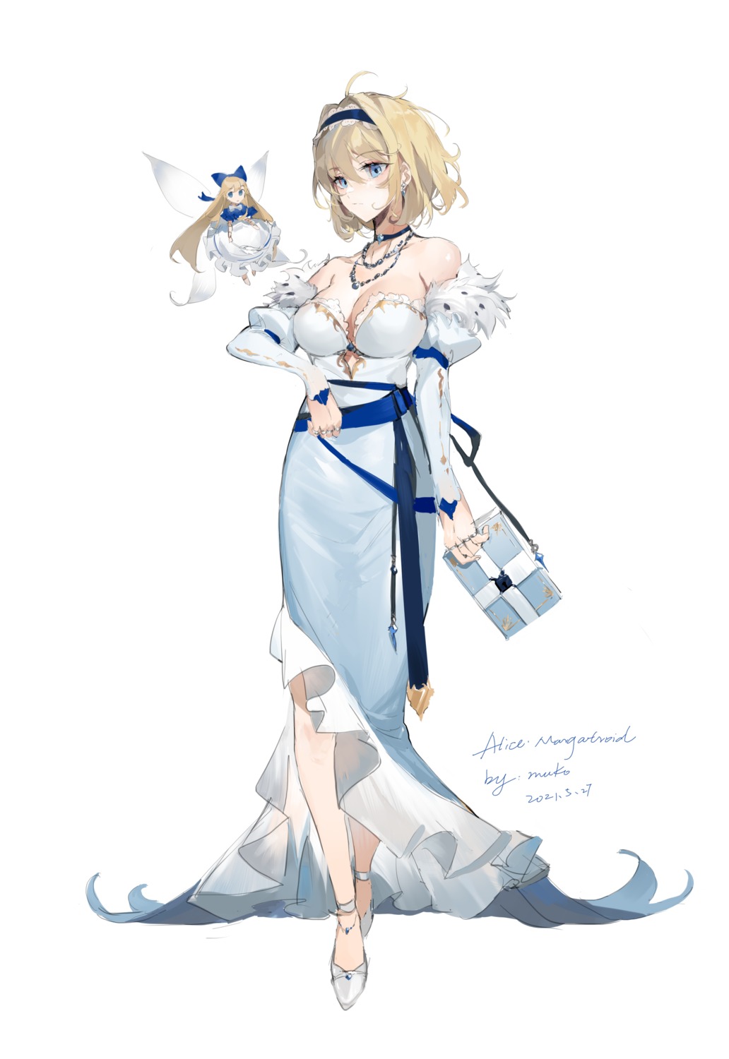 alice_margatroid, cleavage, dress, fairy, meng_ziya, no_bra, touhou, wings