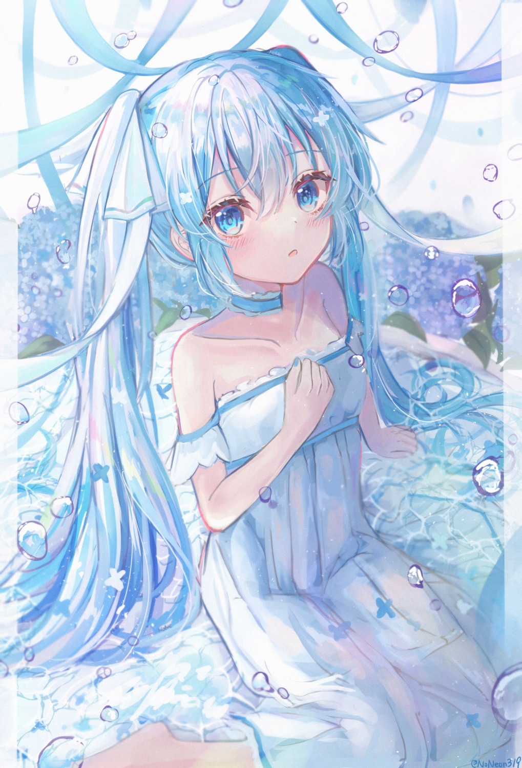 dress, hatsune_miku, no_bra, noneon319, see_through, vocaloid
