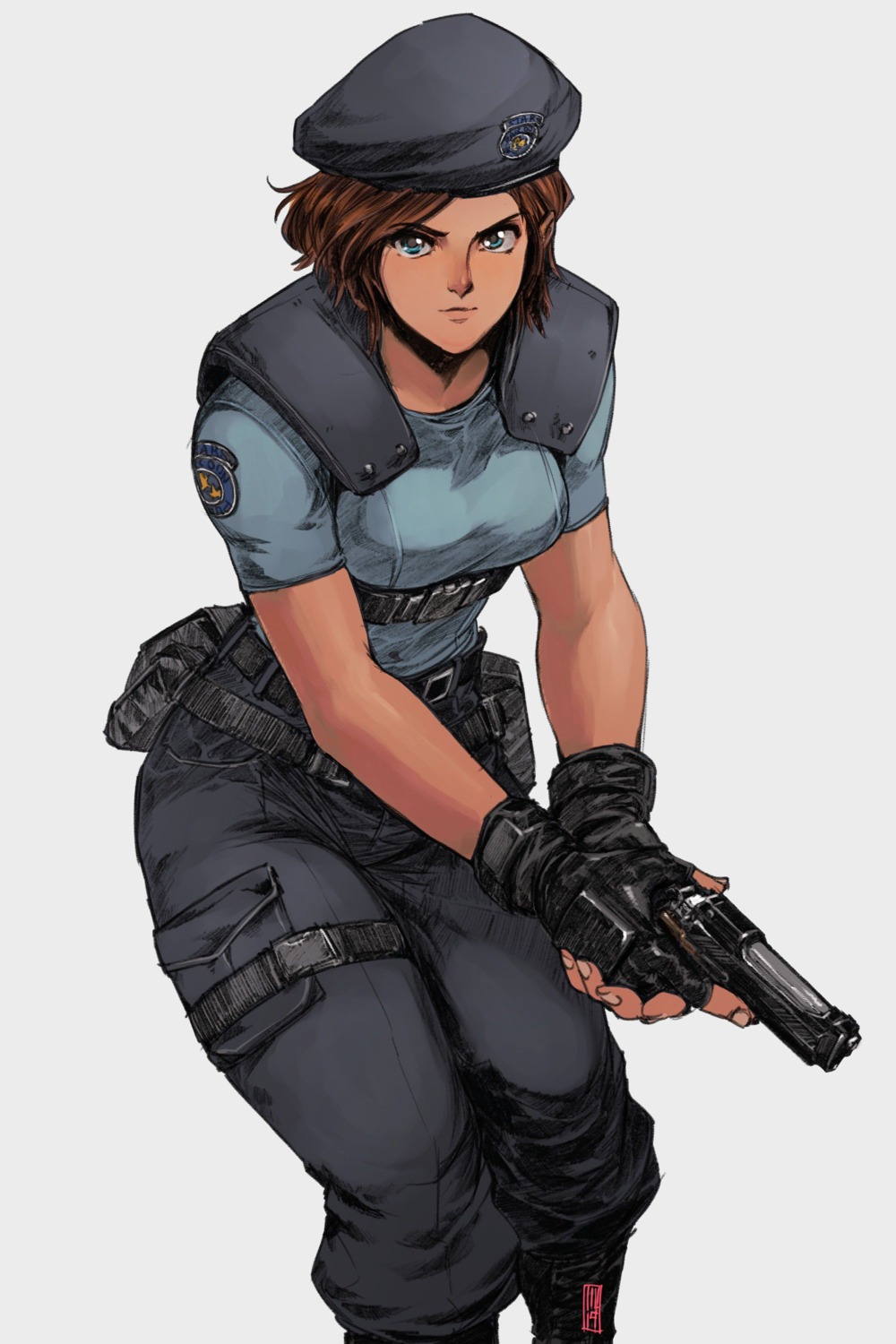 david_liu, garter, gun, jill_valentine, resident_evil, uniform