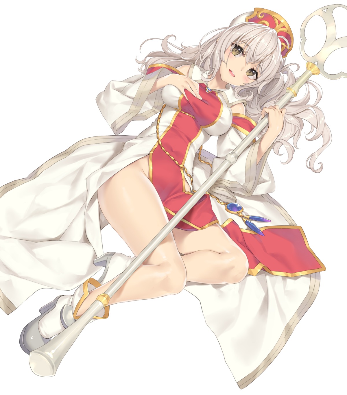 breast_hold, dress, heels, isekai_maou_to_shoukan_shoujo_no_dorei_majutsu, lumachina_weselia, nopan, skirt_lift, tsurusaki_takahiro, weapon