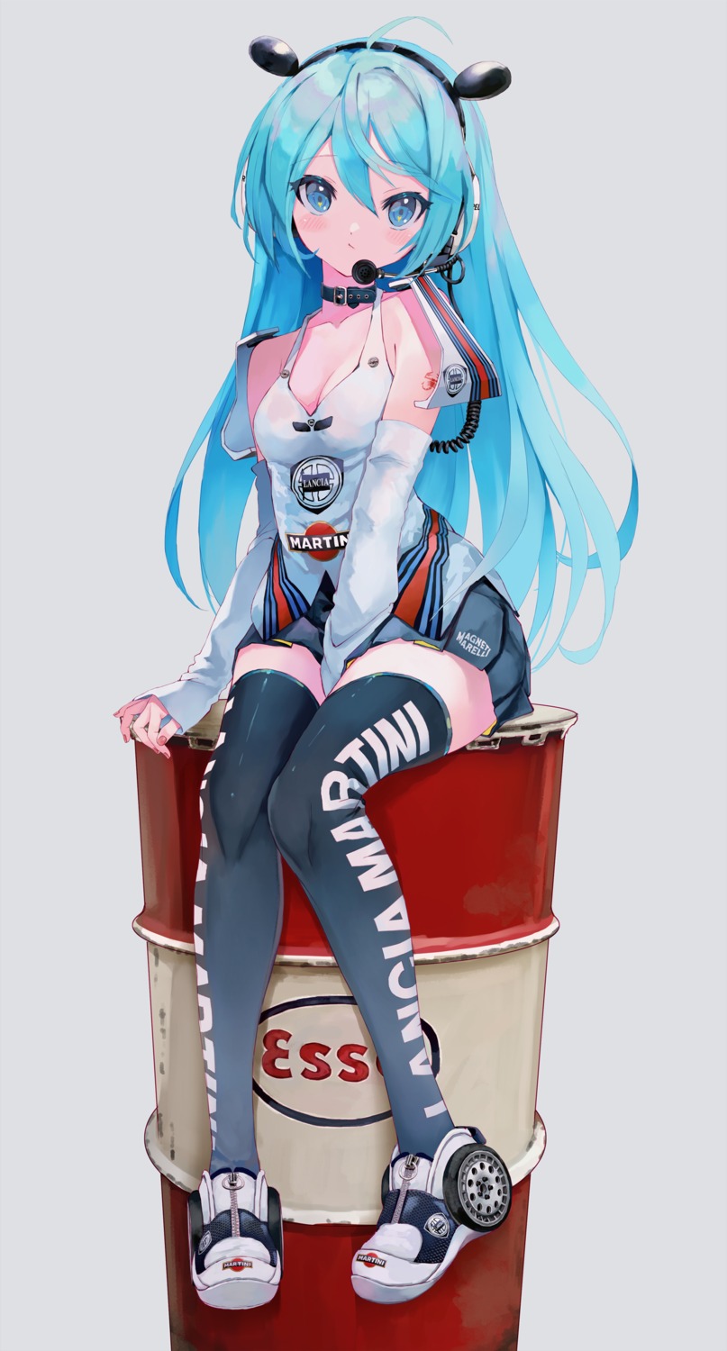 cleavage, headphones, takepon1123, tattoo, thighhighs