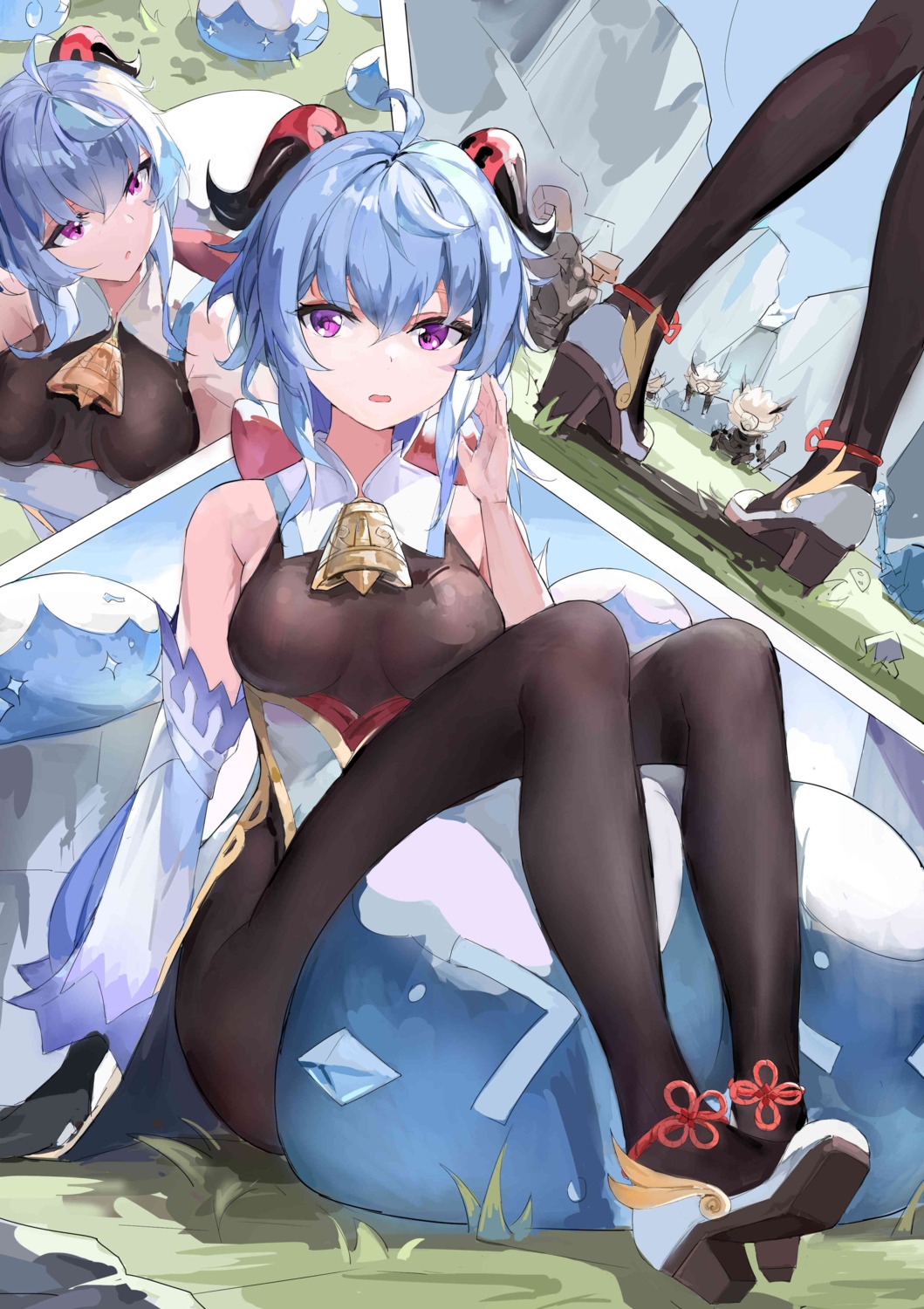 asian_clothes, ganyu, genshin_impact, heels, horns, leotard, pantyhose, yuxia_(please6)
