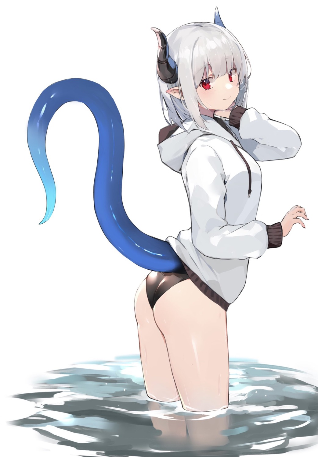 ass, horns, pointy_ears, ryou_(ponpgo), swimsuits, tail, wet